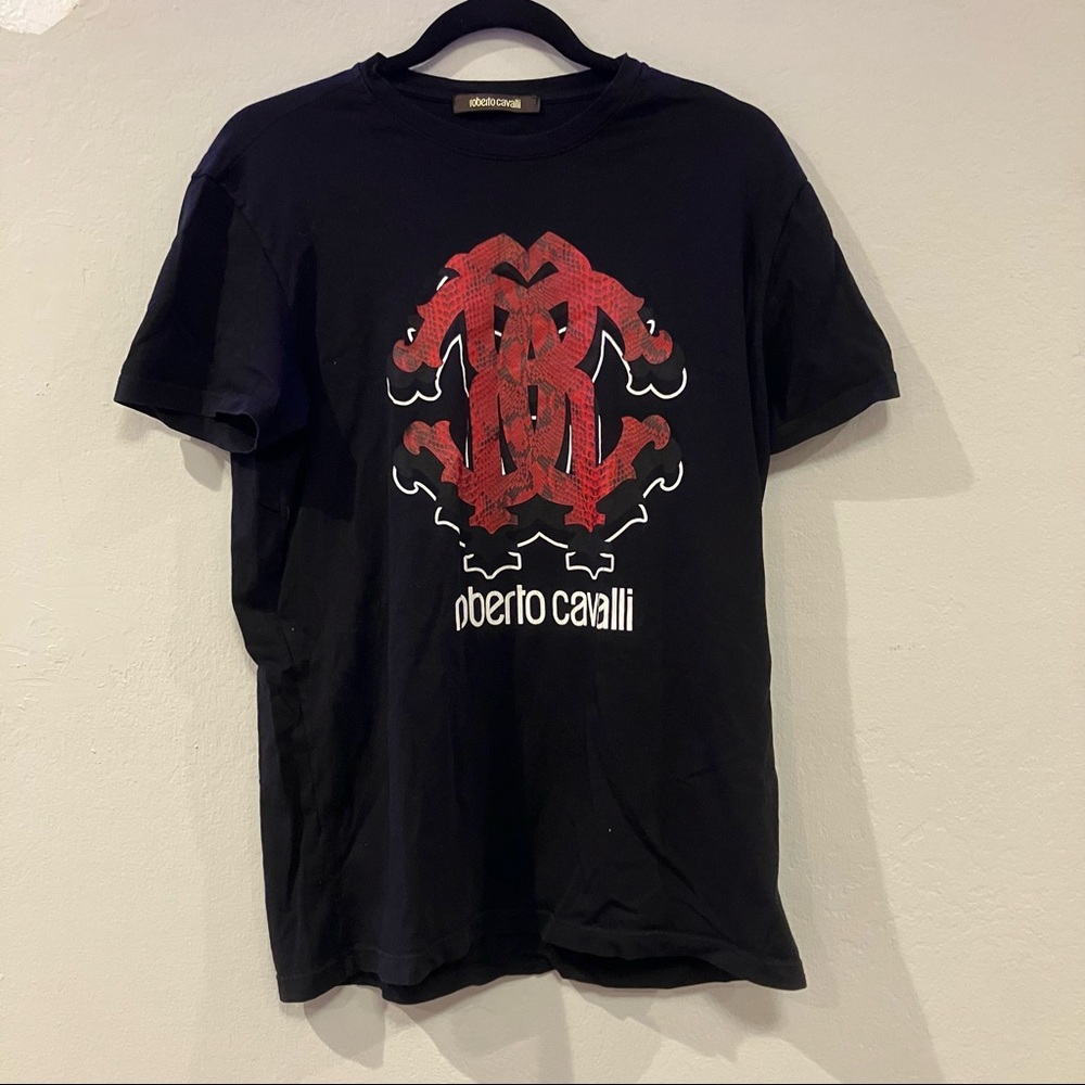 Roberto Cavalli red snakeskin logo t shirt